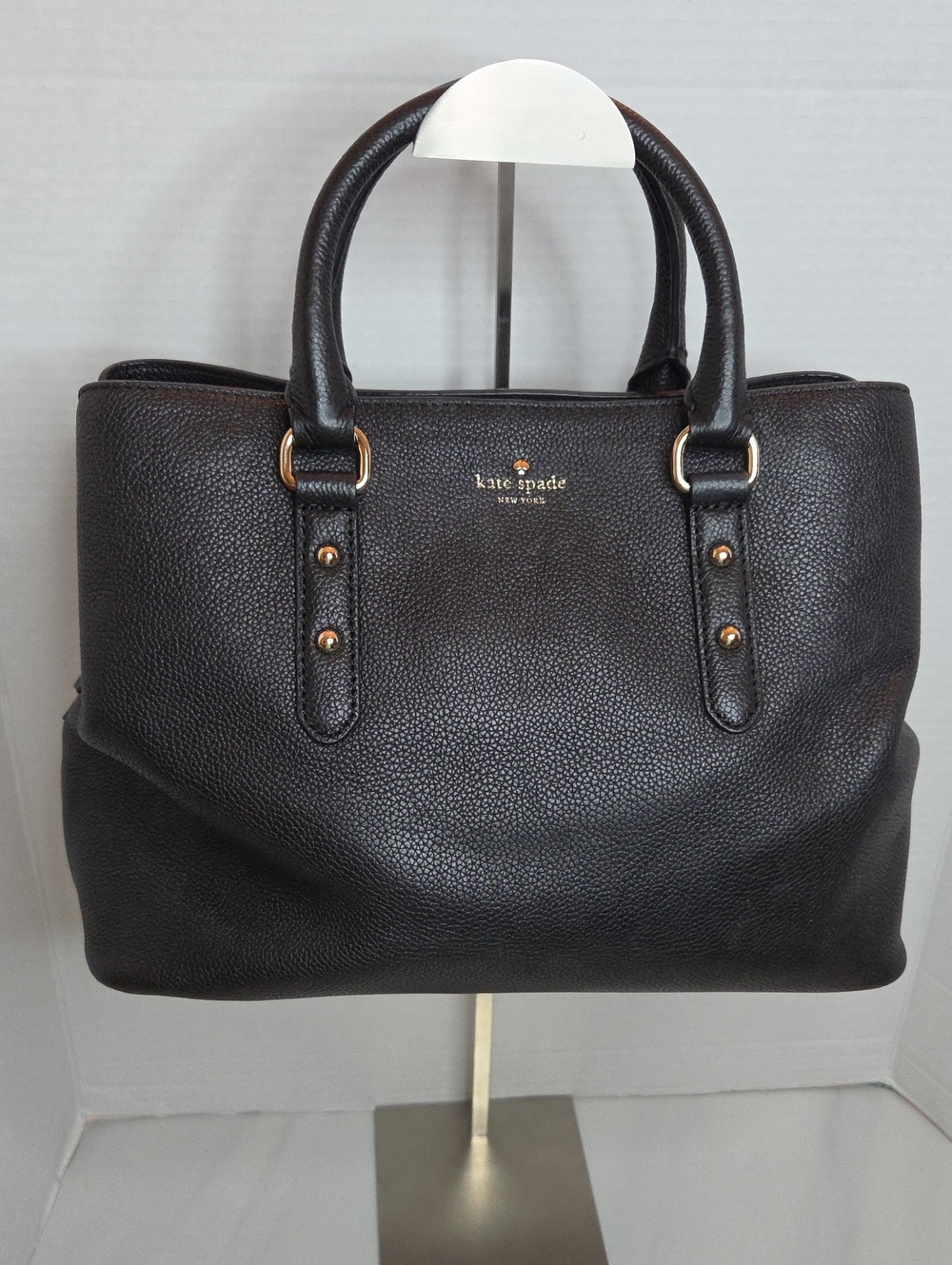 kate spade Black Pebbled Leather Double-Handle Satchel with Gold Hardware